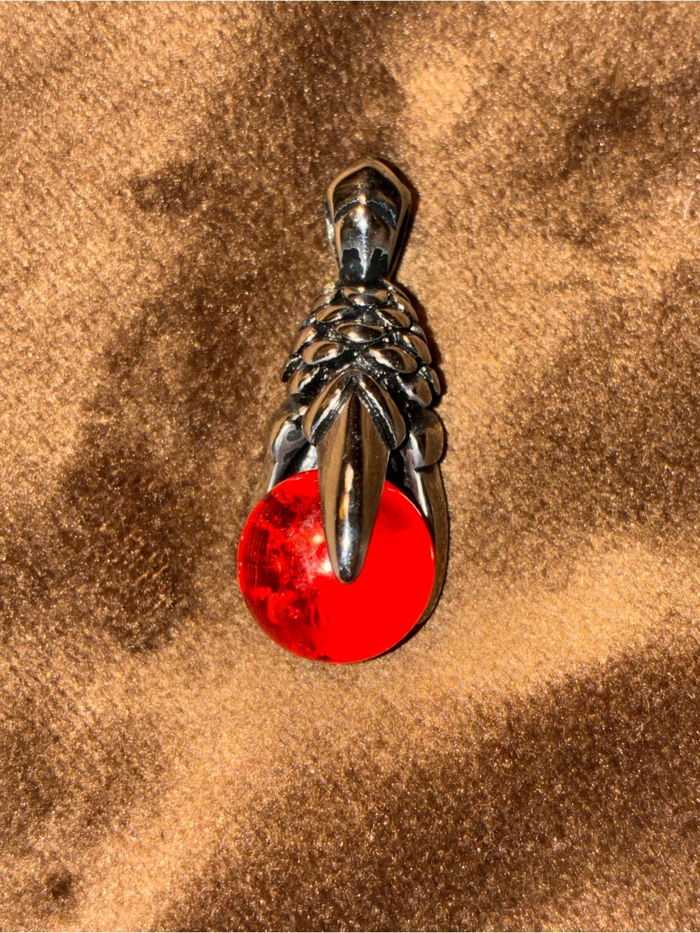 Silver Claw Pendant with Red Crystal Orb